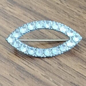 Vintage Silver Metal and Rhinestone "C" Clasp Brooch